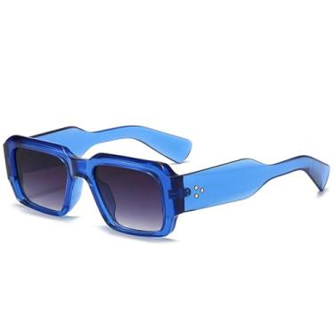 Imagem de Óculos de Sol Candy Color Feminino com Rebites e Hastes Largas, Estilo Punk Masculino, Proteção UV400, Ideal para Esportes ao Ar Livre, Corrida e Ciclismo, em tons de azul e cinza degradê.
