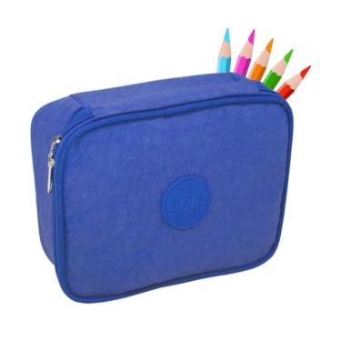 Imagem de Estojo Box Escolar Grande Azul 36 Espaços Organizador Caneta Volta as Aulas Ensino Médio Fundamental