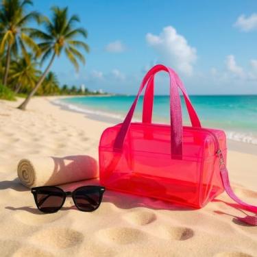 Imagem de Bolsa Transparente, Multiuso para Natação, Piscina, Balé, Escola, Academia e Trabalho – Resistente, Espaçosa e Impermeável (Pink)