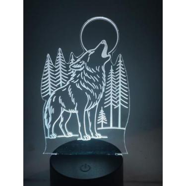Imagem de Luminária Decorativa Lobo Uivando com 16 cores e controle remoto - Woo