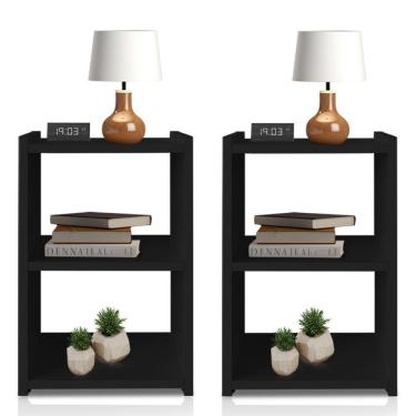 Imagem de Kit 2 Mesas De Cabeceira Nicho 30 Cm Mdf Preto Mp