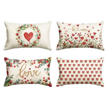 Imagem de AVOIN colorlife Capas de almofada de dia dos namorados amor coração, 30 x 50 cm, folhas, flores, guirlanda, rosa, seja minha, aniversário de casamento, capa de almofada decoração para sofá conjunto de