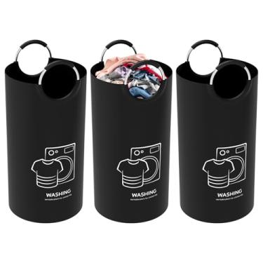 Imagem de ZJRDYYK Pacote com 3 cestos de lavanderia dobrável, cesto de roupa suja dobrável de 90 L com alças, saco de lavanderia para quarto, lavanderia, armário, banheiro, faculdade, 79 x 38 cm