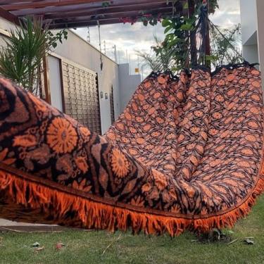 Imagem de Rede de Dormir, Rede de Descanso Casal Indiana Gigante para Varanda, Quarto, Sala E Jardim(Laranja)