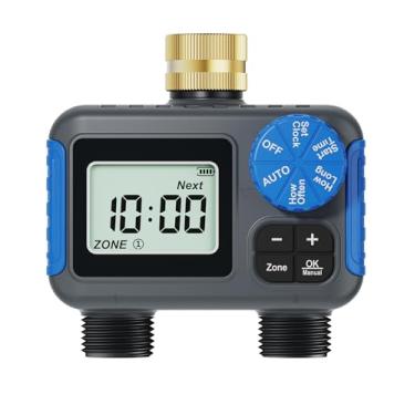 Imagem de Smartale Temporizador de irrigação, temporizador de mangueira programável de 2 zonas para irrigação com giro de latão, sistema de controle digital de irrigação com atraso de chuva/manual / rega