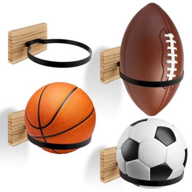 Imagem de Alffun 4 peças de suporte de parede para basquete, suporte de exibição de bola para decoração de sala de esportes de meninos, basquete autógrafo, futebol, vôlei, futebol, organizador de acessórios
