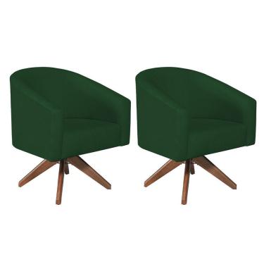 Imagem de Kit 02 Poltronas Decorativas Luiza Base Giratória De Madeira Suede - Amarena Móveis Verde