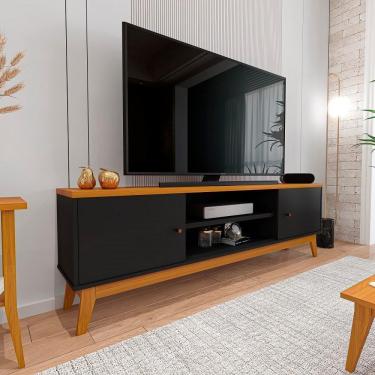 Imagem de Rack Tv 75 Polegadas Com 2 Portas E Prateleira Riviera - Preto E Cedro