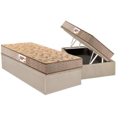 Imagem de Conjunto Box Baú Solteiro: Colchão Molas Paropas Compact Ag 65 - D28 Royalle Clean + Base Crc Suede Clean (88x188)