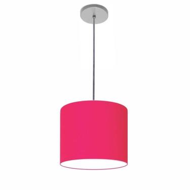 Imagem de Lustre Luminária Pendente Vivare Free Lux Pe-4106cz Cúpula Em Tecido 20x25cm Pink Canopla Cinza E Fio Cristal