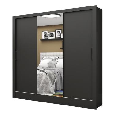 Imagem de Guarda Roupa Roupeiro Santiago Plus 3 Portas De Correr Com Espelho Central 3 Gavetas Carioca Preto