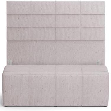 Imagem de Kit Cabeceira Cama Box Casal 140cm Com Calçadeira Roma W01 Linho Bege 