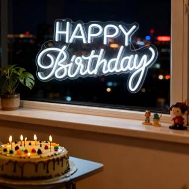 Imagem de Neonawall Happy Birthday Neon Sign for Wall Decor Light Up Letters Led Sign Birthday Party Gifts Led Decorative Night Signs Room Decorations Supplies Bday Party Signs for Home Bedroom Dorm Bar Cafe