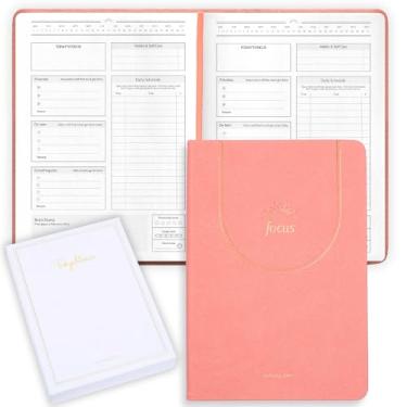 Imagem de Agenda diária de couro TDAH para adultos neurodivergentes – Planejador diário de produtividade e gerenciamento de tarefas para se manter organizado e focado | A5 (rosa salmão)