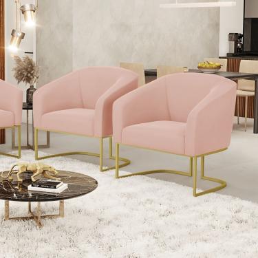 Imagem de Poltrona Decorativa Industrial Dourado Kit 2 Stella Veludo Rosê D03 - D'rossi