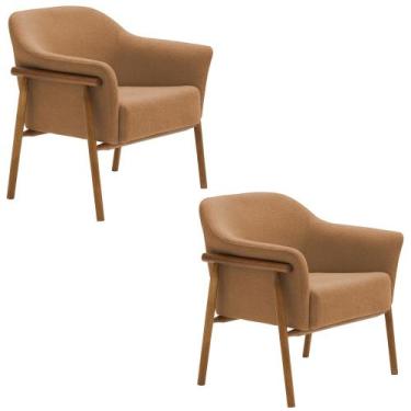 Imagem de Kit 02 Poltronas Luna Base Madeira Bouclé Terracota - Nexta Casa, Terr