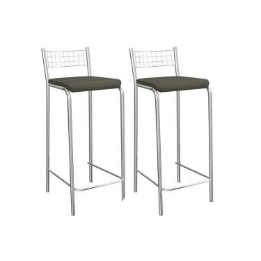 Imagem de Kit 2 Banqueta De Cozinha Gênova 2b705cr Aço 2 Un Cromado-suede Escuro - Kappesberg