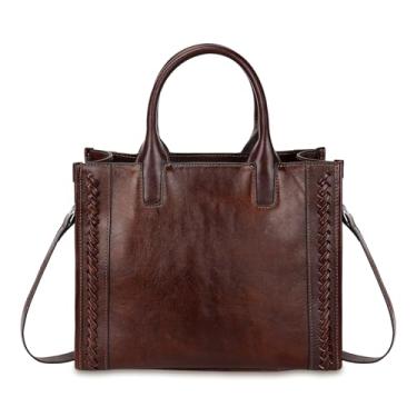 Imagem de Bolsa feminina de couro legítimo, bolsa tiracolo de grande capacidade, bolsa de ombro, Café