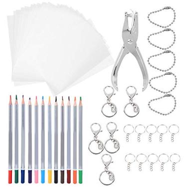 Imagem de Conjunto de filme termorretrátil de 12 cores Lápis de cor solúvel em água Kit de artesanato DIY para crianças e adultos fazem chaveiros, broches, brincos com correntes de contas