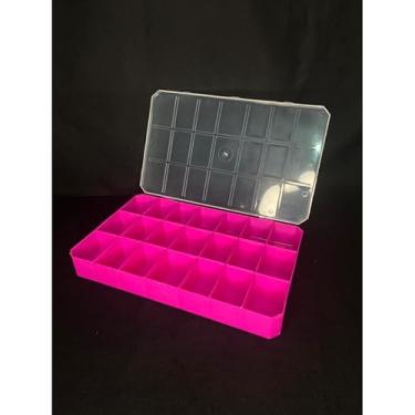 Imagem de Kit 2 Caixas Organizadoras 21 Divisões Transparente – Ideal para Joias Miçangas e Materiais Pequenos (Rosa Neon,2 caixas 21 divisões)