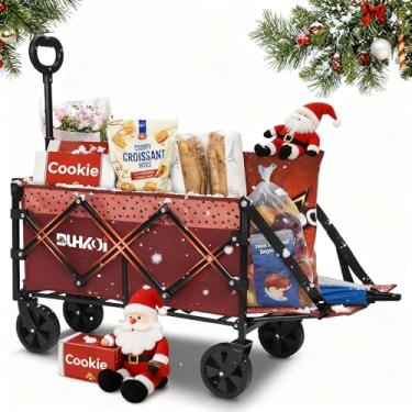 Imagem de Duhkoi Carroça dobrável com rodas, carrinho utilitário dobrável de tamanho compacto, capacidade de 172 kg para jardim, mercearia, praia, acampamento – Carrinho portátil resistente (ponto de tijolo)