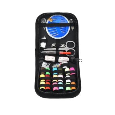 Imagem de Kit de costura portátil para adultos, suprimentos de costura de viagem e emergência, organizador compacto com linha, agulhas, tesouras, botões – Essenciais de reparo DIY (preto, M)