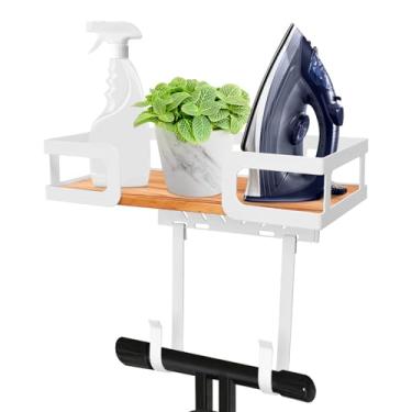 Imagem de ZJRDYYK Suporte de tábua de passar roupa, tábua de passar e cabide de ferro com base de madeira cesta de armazenamento e ganchos removíveis para casa lavanderia e fazenda (branco, suporte de parede)