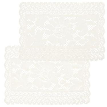Imagem de 2 peças de jogo americano retangulares de renda, toalhas de crochê de algodão feitas à mão, toalhas de renda para mesas para decoração de casa de chá de casamento, 30 x 44 cm (bege)