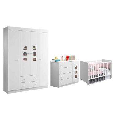 Imagem de Dormitório Infantil Lívia Guarda Roupa, Cômoda E Berço Tico Branco - Phoenix Baby Branco