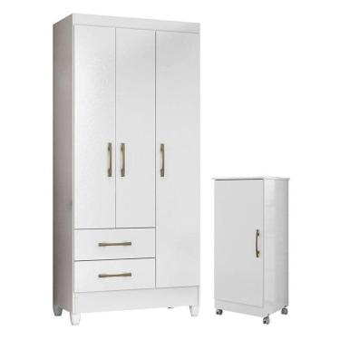 Imagem de Guarda Roupa Infantil Lima E Armário Multiuso Lírio Branco Brilho - Moval