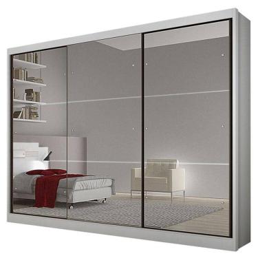 Imagem de Guarda Roupa Casal Atlanta 3 Portas 8 Gavetas Neve Com Espelho - Horizonte
