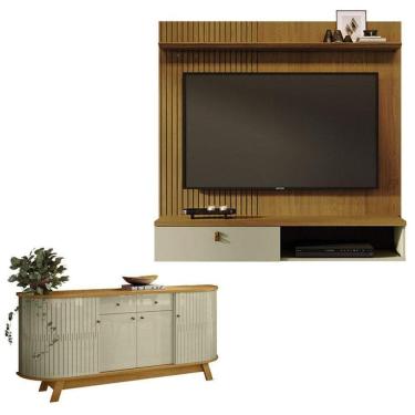 Imagem de Estante Home Theater Suspenso íris Com Aparador Para Sala Buffet Mônaco Cumaru Opala - Madetec