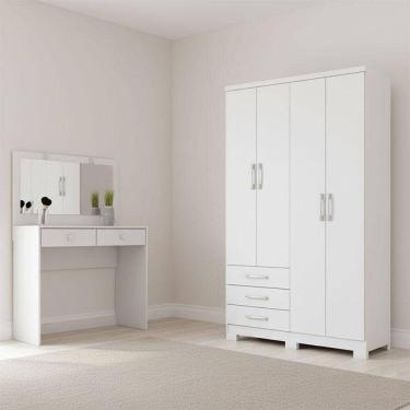 Imagem de Guarda Roupa Solteiro Caju 4 Portas E Penteadeira Daila Ambiente Com Led Branco - Henn