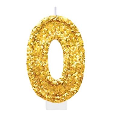 Imagem de Vela de aniversário com número dourado para bolo, topo de bolo dourado com glitter, decorações de aniversário grandes, suprimentos de festa para mulheres e homens, decoração de cupcake de princesa