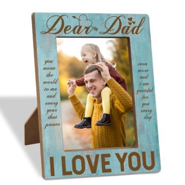 Imagem de XHWLYN Porta-retrato de 20 x 15 cm para presente, porta-retratos para pais, presente de filha e filho, presente de dia dos pais para papai avô, moldura de madeira para exibição de mesa, Dear Dad You
