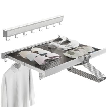 Imagem de HOHOWU Suporte de secagem dobrável montado na parede, escorredor de roupas com ganchos, porta-toalhas retráteis sem broca para banheiro, pendurar ao ar livre, roupas, sapatos, meias