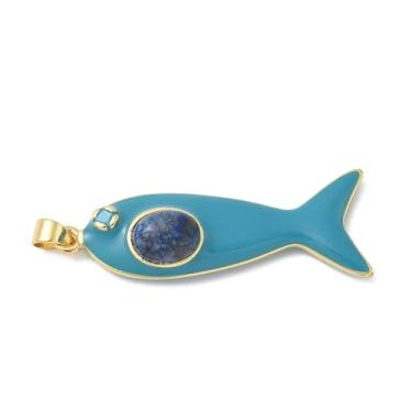 Imagem de Pingentes de zircônia cúbica de cristal esmaltados em forma de peixe em forma de peixe, 3 peças, com pedra natural, vida marinha, animal, peixe, enfeite para pendurar para pulseira faça você mesmo