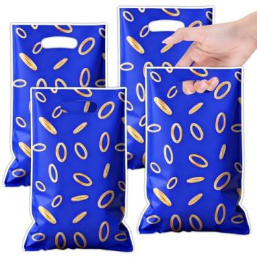 Imagem de LLMSIX 40 peças de sacolas de lembrancinhas de festa de videogame, azul com design de anel de ouro, bolsa de presente com tema de jogo para decoração de festa de aniversário, suprimentos de presentes