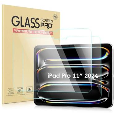 Imagem de DTTO Película protetora de tela para iPad Pro 11 polegadas (M4, 5ª geração) 2024, película de vidro temperado 9H, compatível com capa de alta sensibilidade, borda 2,5D, transparência