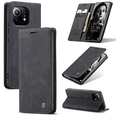 Imagem de GooodiDEAR Capa carteira de couro para Xiaomi Mi 11 5G, fina, à prova de choque, fecho magnético, suporte, suporte para cartão, protetor de câmera, antiarranhões, capa de TPU preta