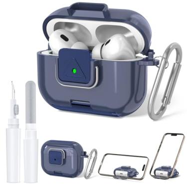 Imagem de Capa de bloqueio seguro para AirPods Pro 2 com suporte de telefone, capa protetora QINZAC macia e transparente TPU à prova de choque para Airpods Pro 2ª/1ª geração, acessórios com caneta de limpeza e