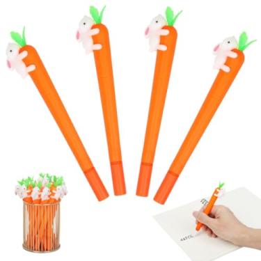 Imagem de 48 peças de canetas de cenoura de coelho fofo, tinta preta de 0,5 mm, canetas de assinatura de tinta gel, artigos de papelaria divertidos para crianças e adultos