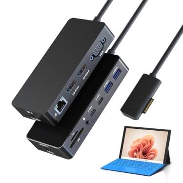 Imagem de Estação de ancoragem Microsoft Surface, monitores triplos, 2 HDMI+VGA, base de superfície 12 em 1 para Surface Pro 11/10/9/8/X/7/6/5/4/3, Surface Laptop 7/6/5/4/3/2/1, Surface Laptop Go 3/2/1, Surface