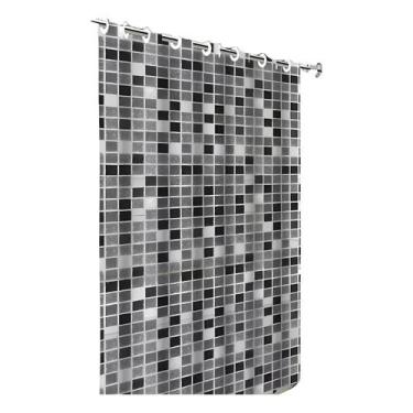 Imagem de Cortina De Box Banheiro Lavável PVC Grossa Estampa Pastilhas Preta Ant