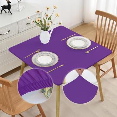Imagem de Mulilai Toalha de mesa de Natal roxa pequena, quadrada, elástica, 96 x 96 cm, capa de mesa elástica com tecido elastano, sem rugas, antiderrapante, lavável para cozinha, jantar, pátio, festa