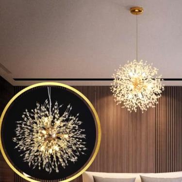 Imagem de Gimpo, Luminária Pendente 50cm Dente Leão 594 Cristais Dourado 9 x G9 Lustre Teto Gimpo KJDD-L-457-GOLD