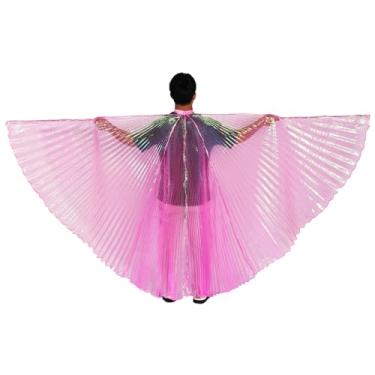 Imagem de Asas de dança do ventre profissionais femininas, asas de ângulo de 360 graus com bastões, design de no pescoço, asa de fada ideal para dançarinos adultos e fantasia de dança cristã (rosa)