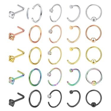 Imagem de FIRSAUKI 16G 18G 20G Argola de nariz de aço inoxidável, anéis de septo, anéis de segmento pequeno, argolas para lábios, tragus, hélice, cartilagem, concha, daith, piercing de narina, joias para