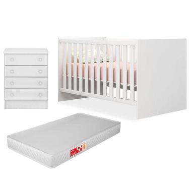 Imagem de Quarto De Bebê Cômoda 777 E Berço 1344 Certificado Pelo Inmetro Doce Sonho Com Colchão Branco - Qmovi