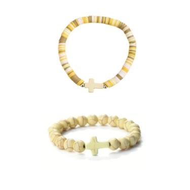 Imagem de XAM 2 peças de pulseiras coloridas feitas à mão com contas de pedra de argila para homens e mulheres, pulseira inspiradora de fé para cristãs, Páscoa, Ação de Graças, Natal, aniversário, joias, Middle